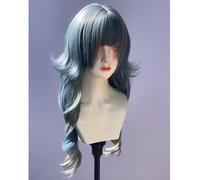 Pelucas De Capas Onduladas Largas Para Mujer Flequillo En Forma De M Tinte Dividido Ombré Peluca De Estilo Lolita Gótico Gótico Realista (Azul gris mezclado)