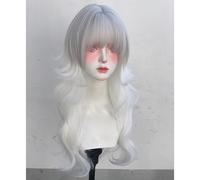 Pelucas De Capas Onduladas Largas Para Mujer Flequillo En Forma De M Tinte Dividido Ombré Peluca De Estilo Lolita Gótico Gótico Realista (Blanco degradado gris)