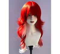 Pelucas De Capas Onduladas Largas Para Mujer Flequillo En Forma De M Tinte Dividido Ombré Peluca De Estilo Lolita Gótico Gótico Realista (Rojo mezclado blanco)
