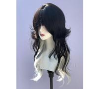 Pelucas De Capas Onduladas Largas Para Mujer Flequillo En Forma De M Tinte Dividido Ombré Peluca De Estilo Lolita Gótico Gótico Realista (Blanco mezclado negro)