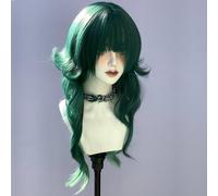 Pelucas De Capas Onduladas Largas Para Mujer Flequillo En Forma De M Tinte Dividido Ombré Peluca De Estilo Lolita Gótico Gótico Realista (Verde oscuro)