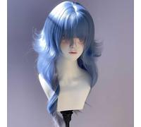 Pelucas De Capas Onduladas Largas Para Mujer Flequillo En Forma De M Tinte Dividido Ombré Peluca De Estilo Lolita Gótico Gótico Realista (Azul y plata)