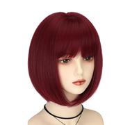 Pelucas De Color Rojo Vino Corto Transpirable Con Tocado De Fibra Suave Natural Para Una Transformación Rápida De Traje. Pelucas Bob Rojo Vino