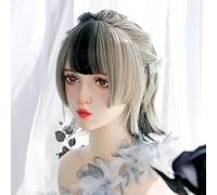 Pelucas De Cosplay Cortas Y Rectas Para Mujer Lolita, Pieza De Cabello Sintético Resistente Al Calor, Teñido De Niña Dulce, Peluca Diaria Resaltada Para Fiesta De Navidad De Halloween (Gris)