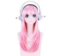 Pelucas De Cosplay De Anime Para Super Sonico 80cm De Largo, Recto, Rosa Claro, Sintético Resistente Al Calor Para Mujeres Y Niñas, Cabello Sintético