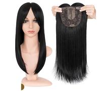 Pelucas de cuidado personal para mujeres, 18 pulgadas, pelo recto con flequillo para adelgazar el cabello, postizos sintéticos, extensiones de cabello con flequillo (negro azabo)