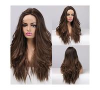 Pelucas de encaje ondulado Long Brown Lace Front Wig with Baby Hair 22 inches Wavy Part lace Synthetic Wigs for Women Natural High Density Heat Resistant Wavy Cosplay Wig Pelucas de pelo sintético nat