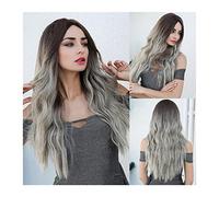 Pelucas de encaje ondulado PELO SINTÉTICO 24 pulgadas Larga Peluca ondulada natural for mujeres Pelucas de fibra resistente al calor de la peluca media de la pieza media for las mujeres Pelucas de pel