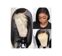 Pelucas de encaje ondulado Peluca de cabello humano liso con encaje frontal, prearrancada, 4x4, estilo brasileño, Remy, peluca corta recta con corte Bob for mujer Pelucas de pelo sintético natural(16i