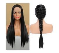 Pelucas de encaje ondulado Peluca de encaje sintética negra natural 18-28 pulgadas larga larga peluca delantera de encaje recto for mujeres Pelucas sintéticas resistentes al calor suave del 180% Peluc