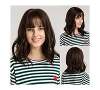 Pelucas de encaje ondulado Peluca de onda corporal larga media sintética con flequillo 14 pulgadas Cosplay Daily Pelucas naturales for las mujeres Peluca de cabello de fibra resistente al calor suave