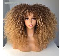 Pelucas de encaje ondulado Peluca de pelo cortante Afro Kinky con flequillo Pelucas naturales de cosplay sintéticas sueltas for mujeres Pelucas de pelo sintético natural(01)