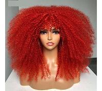 Pelucas de encaje ondulado Peluca de pelo cortante Afro Kinky con flequillo Pelucas naturales de cosplay sintéticas sueltas for mujeres Pelucas de pelo sintético natural(04)