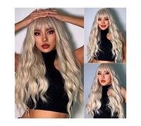 Pelucas de encaje ondulado Peluca rubia con pelucas de onda larga del cuerpo flequillo for las mujeres blancas, pelucas de cabello de fibra resistente al calor sintético natural de 26 pulgadas for tod