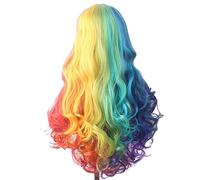 Pelucas de encaje ondulado Peluca sintética ondulada Pelucas de cosplay azules largas for las mujeres coloreado rojo rubio rubio morado verde negro Borgoña Pelucas de pelo sintético natural(Yellow)