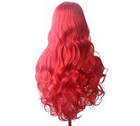 Pelucas de encaje ondulado Peluca sintética ondulada Pelucas de cosplay azules largas for las mujeres coloreado rojo rubio rubio morado verde negro Borgoña Pelucas de pelo sintético natural(Red)