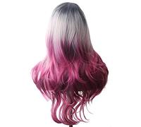 Pelucas de encaje ondulado Peluca sintética ondulada Pelucas de cosplay azules largas for las mujeres coloreado rojo rubio rubio morado verde negro Borgoña Pelucas de pelo sintético natural(6)
