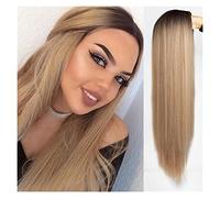 Pelucas de encaje ondulado Peluca sintética recta larga Pelucas azules azules for las mujeres mezcladas Black y Rubia Peluca Medio Pieza de la naturaleza Pelucas de pelo sintético natural(3)