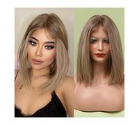 Pelucas de encaje ondulado Pelucas de encaje sintéticas Pelucas de bob rectas cortas 13 * 1 T Pelucas de encaje de pieles de alta temperatura Pelucas de pelo rubias sintéticas for mujeres Cosplay diar