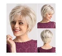 Pelucas de encaje ondulado Pelucas de pelo corto con flequillo Ligero marrón mezclado blanco rubio pixie corte peluca for las mujeres pelucas de fibra sintética recta natural Frontal Bob Wig Pelucas d