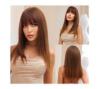 Pelucas de encaje ondulado Pelucas de pelo sintético recto de cobre marrón con flequillo Cosplay pelo en capas de corte Romo diario for mujeres Afro resistente al calor Pelucas de pelo sintético natur
