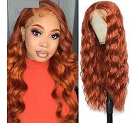 Pelucas de encaje ondulado Pelucas delanteras de encaje Pelucas sintéticas for mujeres de encaje Peluca frontal Rubia Resalte Bundy WIG Cosplay Daily Wear Pelucas de pelo sintético natural(360,LACE FR