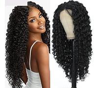 Pelucas de encaje ondulado Pelucas delanteras de encaje Pelucas sintéticas for mujeres de encaje Peluca frontal Rubia Resalte Bundy WIG Cosplay Daily Wear Pelucas de pelo sintético natural(Curly-1b,LA