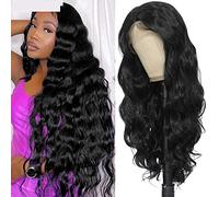 Pelucas de encaje ondulado Pelucas delanteras de encaje Pelucas sintéticas for mujeres de encaje Peluca frontal Rubia Resalte Bundy WIG Cosplay Daily Wear Pelucas de pelo sintético natural(Body-1b,LAC