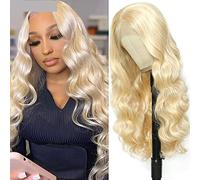 Pelucas de encaje ondulado Pelucas delanteras de encaje Pelucas sintéticas for mujeres de encaje Peluca frontal Rubia Resalte Bundy WIG Cosplay Daily Wear Pelucas de pelo sintético natural(Body-613,LA