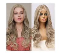Pelucas de encaje ondulado Pelucas frontales de encaje de onda corporal largas Pelucas sintéticas de fibra de alta temperatura for mujeres OMBRE GRIS 130% Densidad Resistente al calor Pelucas de encaj