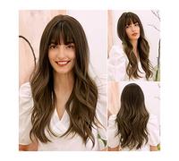 Pelucas de encaje ondulado Pelucas sintéticas 24 pulgadas marrón cosplay peluca 150% densidad Natural onda de agua larga con flequillo Peluca de fibra suave de alta temperatura for mujeres Pelucas de