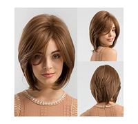 Pelucas de encaje ondulado Pelucas sintéticas naturales con flequillo Pelucas rectas de color marrón mediano for las mujeres Pelucas de pelo sintético resistente al calor de 10 pulgadas Pelucas de pel