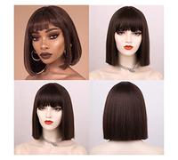 Pelucas de encaje ondulado Pelucas sintéticas Pelucas de Bob rectas cortas con flequillo for mujeres Pelucas de cabello natural rosa rosa púrpura Pelucas de pelo sintético natural(Bruin)
