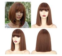 Pelucas de encaje ondulado Pelucas sintéticas Pelucas de Bob rectas cortas con flequillo for mujeres Pelucas de cabello natural rosa rosa púrpura Pelucas de pelo sintético natural(10-12-30)