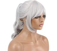 Pelucas de encaje rizadas onduladas para niñas Fibra sintética corta resistente al pelo natural Panalado blanco Ponillo de caballo Cosplay chenghuax