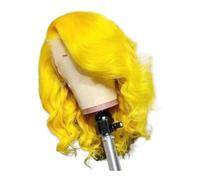 Pelucas de encaje sintético ondulado para mujer, densidad 150, medio atado a mano, pelo de fibra resistente al calor, 12 pulgadas agrega volumen al cabello (amarillo)