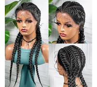 Pelucas De Encaje Sintético, Pelucas Trenzadas Con Pelo De Bebé, Peluca Con Trenzas En Caja De 26 Pulgadas Para Mujeres Negras, Pelucas Delanteras De Encaje