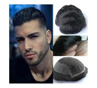 Pelucas de hombre, Tupé for hombres, cabello humano Remy, peluca for hombre, encaje suizo duradero, prótesis de cabello fino for hombres, peluquín hecho a mano puro(Dark Brown,7x9)