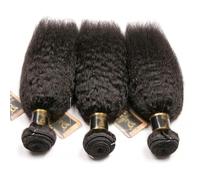 Pelucas de mujer Mechones brasileños de cabello humano liso Yaki 8a, cabello no Remy, rizado, liso, 3 mechones, mechones gruesos de Color Natural Paquetes(10 12 14 (3 pcs))