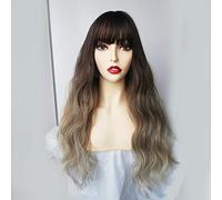 Pelucas de onda de agua sintéticas largas GJBXP con flequillo Pelucas rizadas naturales de color marrón oscuro para mujeres Pelucas de cosplay Pelucas de fibra resistente al calor Lc227