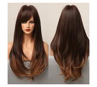 Pelucas de onda larga Ombre Blonde negro pelucas sintéticas con flequillo lateral Fibra resistente al calor cosplay fiesta compatible with mujer(LC5043-1)