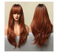 Pelucas de onda larga Ombre Blonde negro pelucas sintéticas con flequillo lateral Fibra resistente al calor cosplay fiesta compatible with mujer(LC015-1)