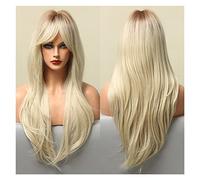 Pelucas de onda larga Ombre Blonde negro pelucas sintéticas con flequillo lateral Fibra resistente al calor cosplay fiesta compatible with mujer(LC018-1)