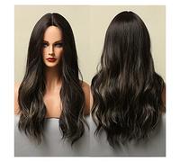 Pelucas de onda larga Ombre Blonde negro pelucas sintéticas con flequillo lateral Fibra resistente al calor cosplay fiesta compatible with mujer(LC314-1)