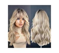 Pelucas de pelo 100% Natural Looking Fringe Wig Dark Roots Synthetic Lace Wigs for Women Ash Honey Blonde Glueless with Bangs Wear(18inches)