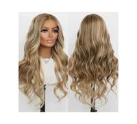 Pelucas de pelo 24 Inches Waves Money Piece Lace Frontal Wig Ash Brown with Light Blonde Highlights Natural Hair Synthetic Fibre(26inches)
