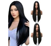 Pelucas de pelo 26 Inches Black Long Straight Synthetic Wig for Women Middle Part Hairline Natural Looking Daily Party Wear Full