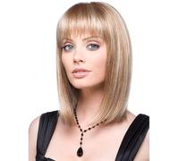Pelucas de pelo corto lacio, pelucas brasileñas de 130 % de densidad, sin encaje frontal, pelucas sintéticas de pelo completo, resistente al calor, con flequillo B