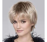 Pelucas de pelo corto rubias para las mujeres Peluca de pelo humano natural Peluca sintética resistente al calor Peluca completa con tapa de peluca para mujeres y niñas Cosplay Pelucas de pelo complet