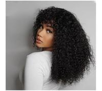 Pelucas De Pelo Humano Con Flequillo Peluca Negro Kinky Curly Human Hair Wig Glueless 180% Density Pelucas Mujer Pelo Natural Humano 16 Inch